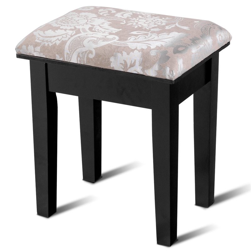 Costway Square Contemporary Wood and MDF Makeup Desk Vanity Set in Black