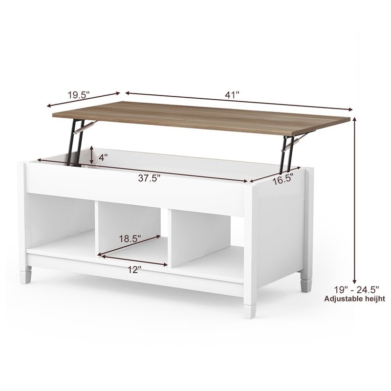 Costway Solid Wood Lift Top Coffee Table with Hidden Compartment in White