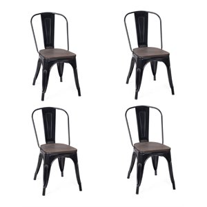 Costway Contemporary Wood and Iron Dining Side Chairs in Black (Set of 4)