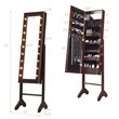 Costway MDF Board Mirrored Jewelry Cabinet with 18 LED Lights in Brown