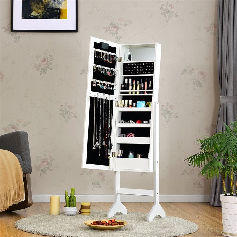 Costway MDF Board Mirrored Jewelry Cabinet with 18 LED Lights in White
