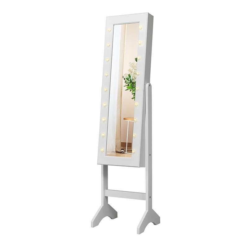 Costway MDF Board Mirrored Jewelry Cabinet with 18 LED Lights in White