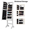 Costway MDF Board Mirrored Jewelry Cabinet with 18 LED Lights in White Finish