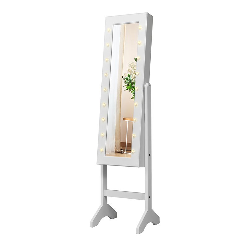 Costway MDF Board Mirrored Jewelry Cabinet with 18 LED Lights in White Finish
