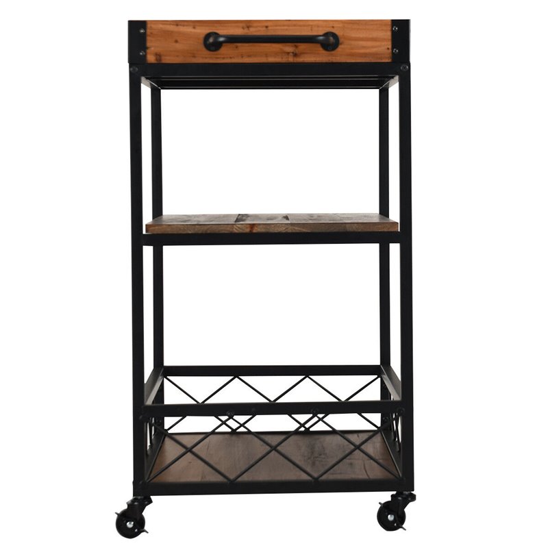 Costway 3-tier Iron and Nylon Rolling Kitchen Trolley Island Cart in Black