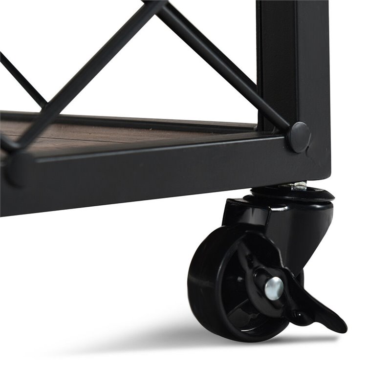Costway 3-tier Iron and Nylon Rolling Kitchen Trolley Island Cart in Black