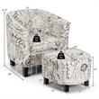 Costway Contemporary Birch Wood & Cotton Accent Chair with Ottoman in Beige