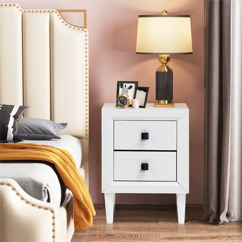 Costway 2-drawer Contemporary Engineered Wood & Rubber Wood Nightstand in White