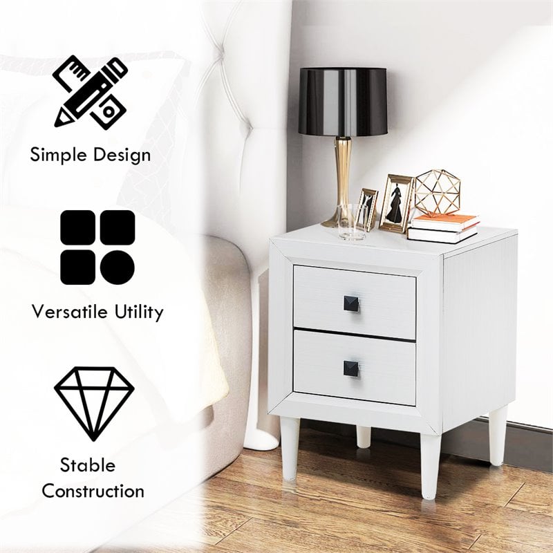 Costway 2-drawer Contemporary Engineered Wood & Rubber Wood Nightstand in White