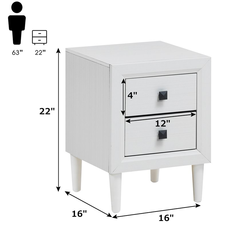 Costway 2-drawer Contemporary Engineered Wood & Rubber Wood Nightstand in White