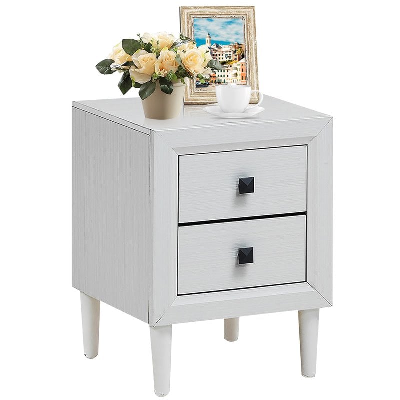 Costway 2-drawer Contemporary Engineered Wood & Rubber Wood Nightstand in White