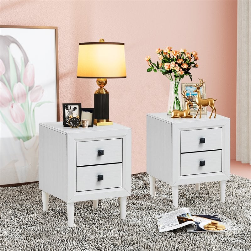 Costway 2-drawer Contemporary Engineered Wood & Rubber Wood Nightstand in White