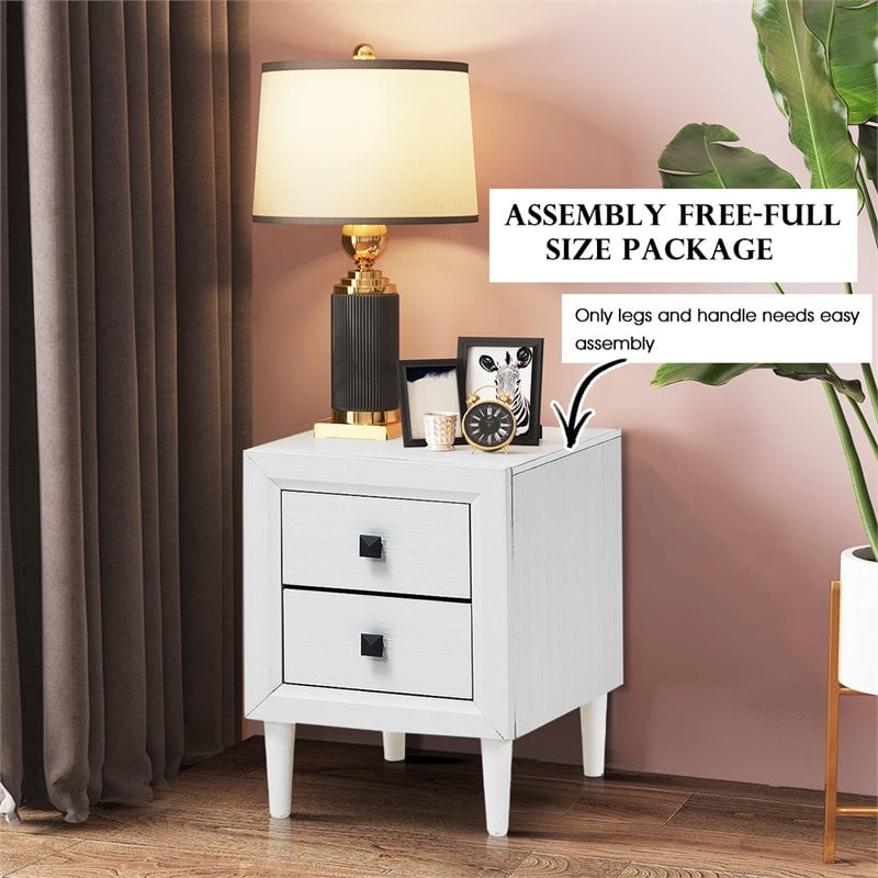 Costway 2-drawer Contemporary Engineered Wood & Rubber Wood Nightstand in White