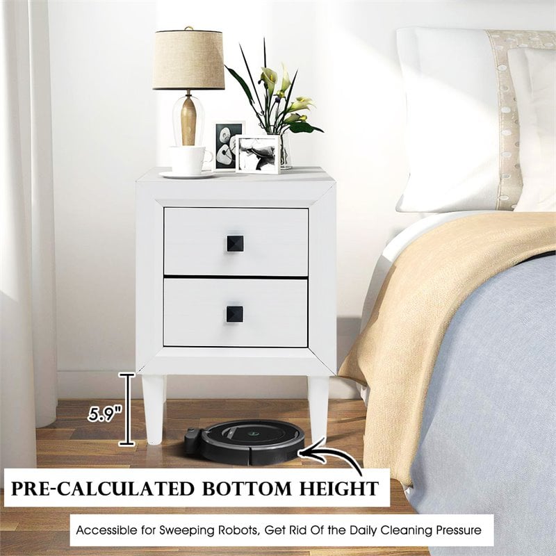 Costway 2-drawer Contemporary Engineered Wood & Rubber Wood Nightstand in White