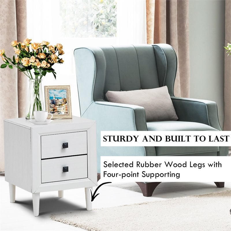 Costway 2-drawer Contemporary Engineered Wood & Rubber Wood Nightstand in White