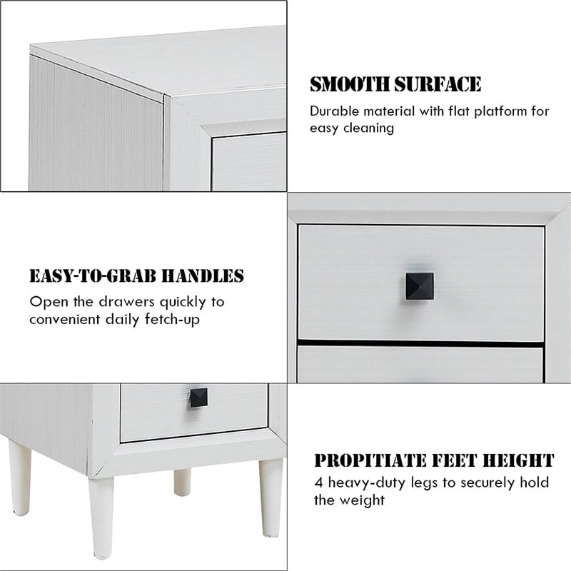 Costway 2-drawer Contemporary Engineered Wood & Rubber Wood Nightstand in White
