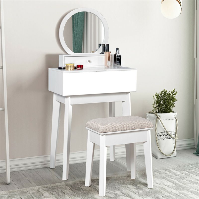 Costway Contemporary MDF Wall Mounted Vanity Mirror with 2 Drawers in White