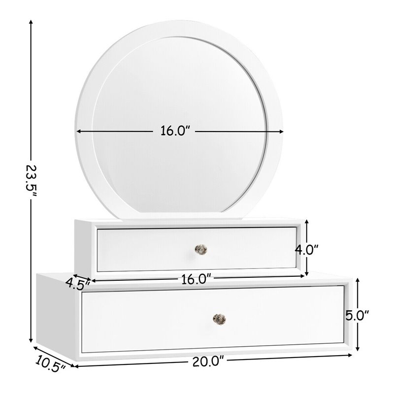 Costway Contemporary MDF Wall Mounted Vanity Mirror with 2 Drawers in White