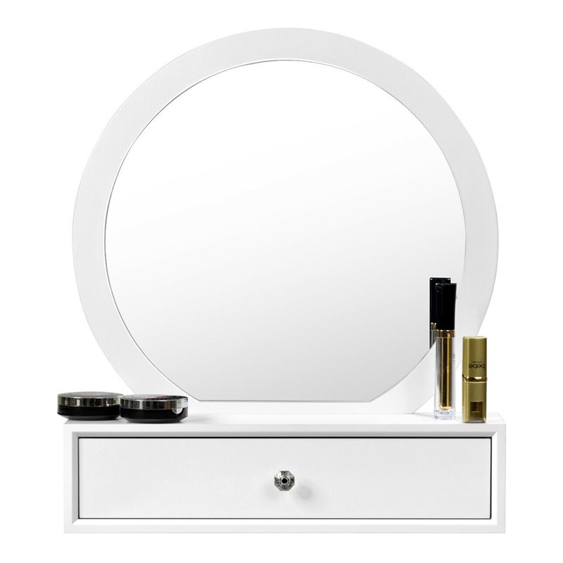 Costway Contemporary MDF Wall Mounted Vanity Mirror with 2 Drawers in White