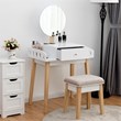 Costway MDF Vanity Makeup Dressing Set with Round Mirror in White/Natural