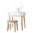 Costway MDF Vanity Makeup Dressing Set with Round Mirror in White/Natural