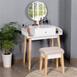 Costway MDF Vanity Makeup Dressing Set with Round Mirror in White/Natural