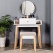 Costway MDF Vanity Makeup Dressing Set with Round Mirror in White/Natural