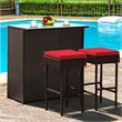 Costway 3-piece Rattan and Iron Patio Dining Set with Cushioned Chairs in Red
