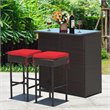 Costway 3-piece Rattan and Iron Patio Dining Set with Cushioned Chairs in Red