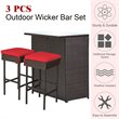 Costway 3-piece Rattan and Iron Patio Dining Set with Cushioned Chairs in Red