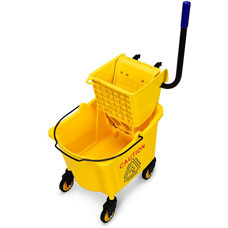 Costway PP and Iron Cleaning Wringer with Swivel Wheels in Yellow/Black