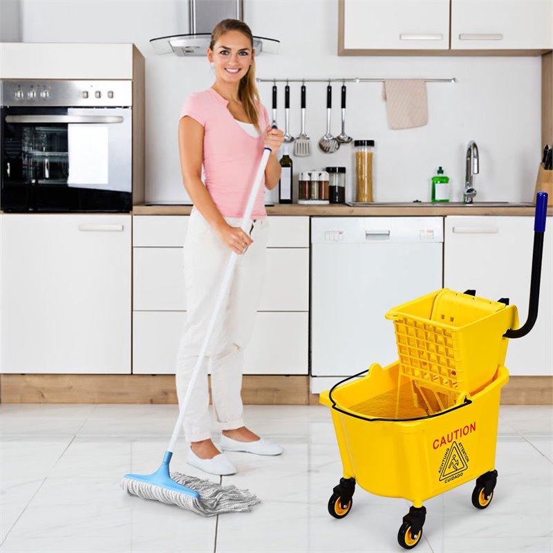 Costway PP and Iron Cleaning Wringer with Swivel Wheels in Yellow/Black