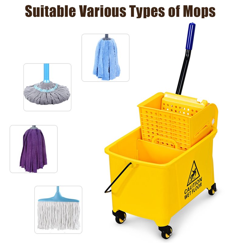 Costway PP and Iron Cleaning Wringer with Swivel Wheels in Yellow/Blue