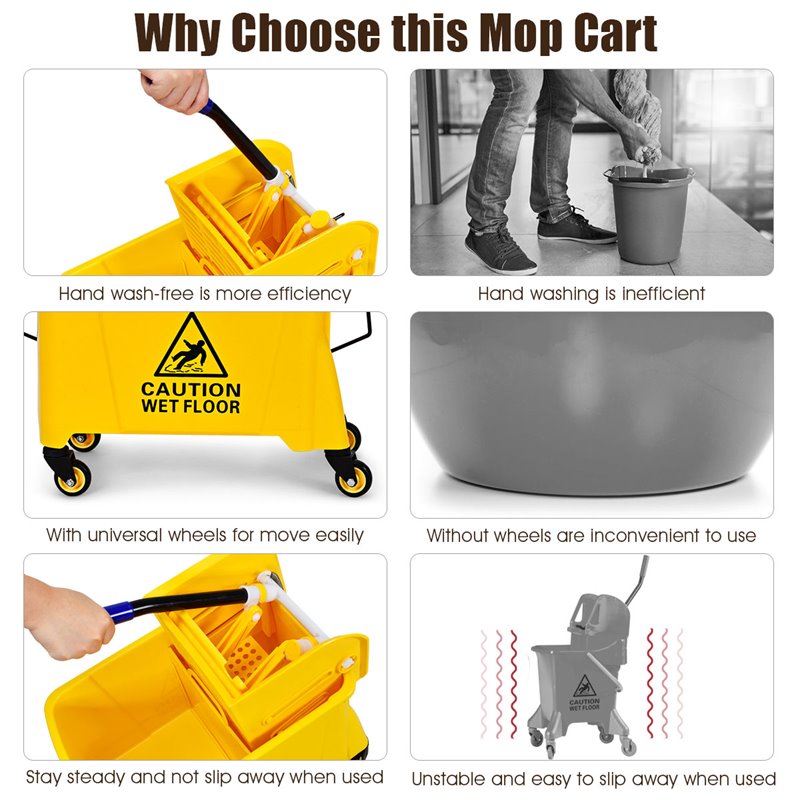 Costway PP and Iron Cleaning Wringer with Swivel Wheels in Yellow/Blue