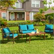 Costway 4-piece Contemporary Wood and Polyester Patio Furniture Set in Turquoise
