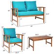 Costway 4-piece Contemporary Wood and Polyester Patio Furniture Set in Turquoise