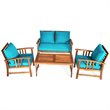 Costway 4-piece Contemporary Wood and Polyester Patio Furniture Set in Turquoise