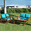 Costway 4-piece Contemporary Wood and Polyester Patio Furniture Set in Turquoise
