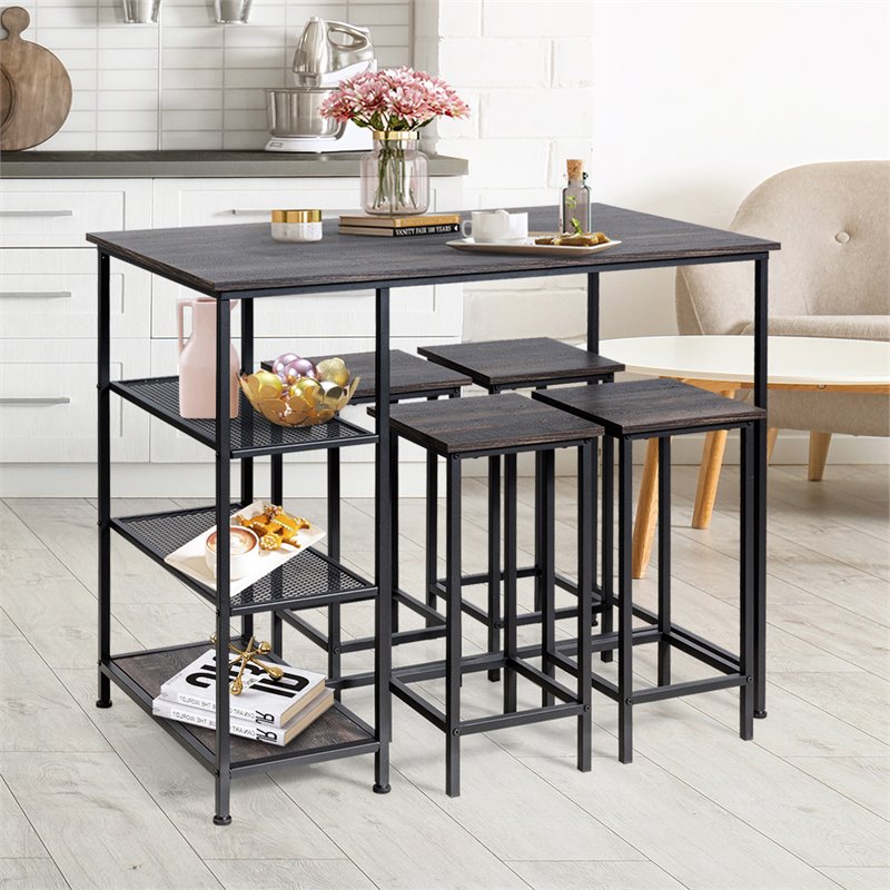 Costway Contemporary Engineered Wood Dining Table with Metal Frame in Black