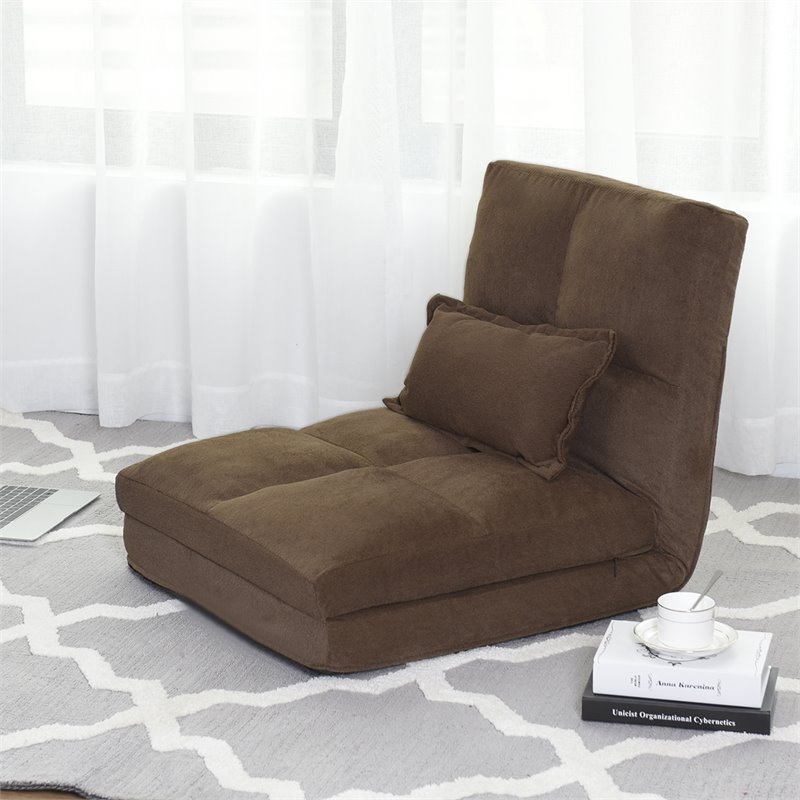 Costway Fabric and Metal Convertible Sofa Sleeper with Pillow in Coffee