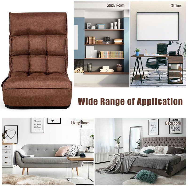 Costway Sponge 4-Position Floor Chair with Adjustable Backrest in Coffee