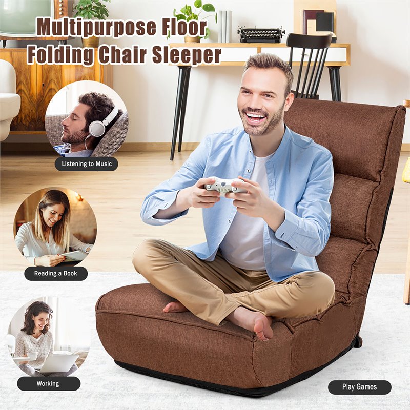 Costway Sponge 4-Position Floor Chair with Adjustable Backrest in Coffee