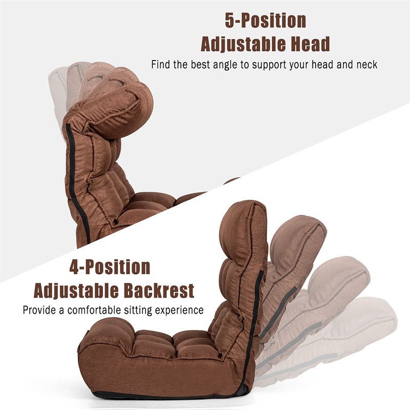 Costway Sponge 4-Position Floor Chair with Adjustable Backrest in Coffee