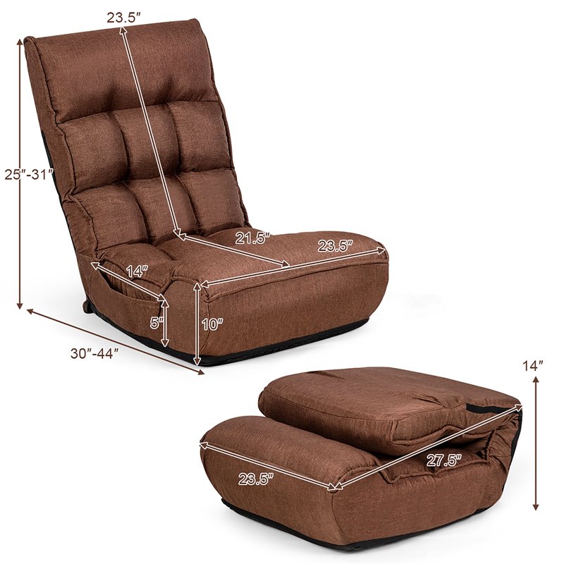 Costway Sponge 4-Position Floor Chair with Adjustable Backrest in Coffee