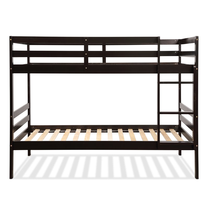 Costway Contemporary Pine and Plywood Twin Over Twin Wood Bunk Beds in Espresso