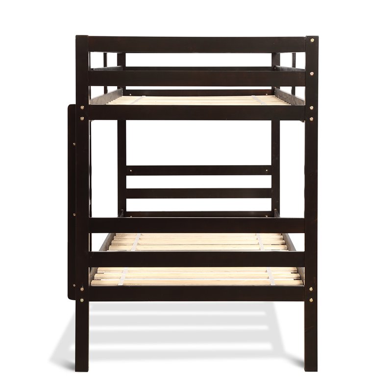 Costway Contemporary Pine and Plywood Twin Over Twin Wood Bunk Beds in Espresso