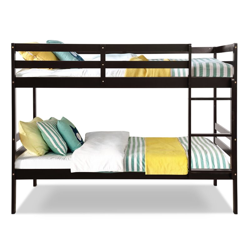 Costway Contemporary Pine and Plywood Twin Over Twin Wood Bunk Beds in Espresso