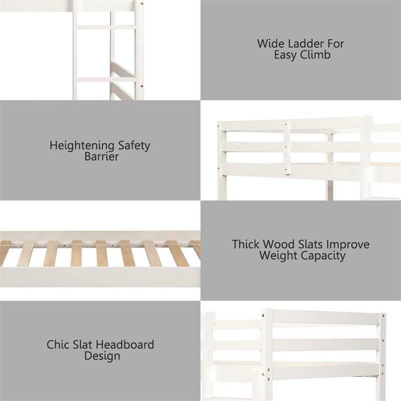 Costway Contemporary Pine and Plywood Twin Over Twin Wood Bunk Beds in White