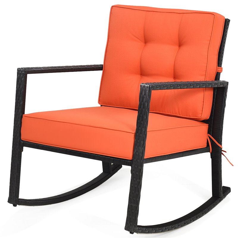 Costway Contemporary Rattan and Iron Patio Rocking Chair in Black