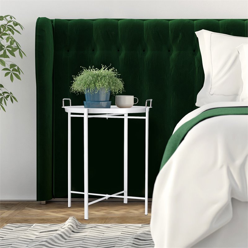 Costway Contemporary Metal End Table with Round Tray in White